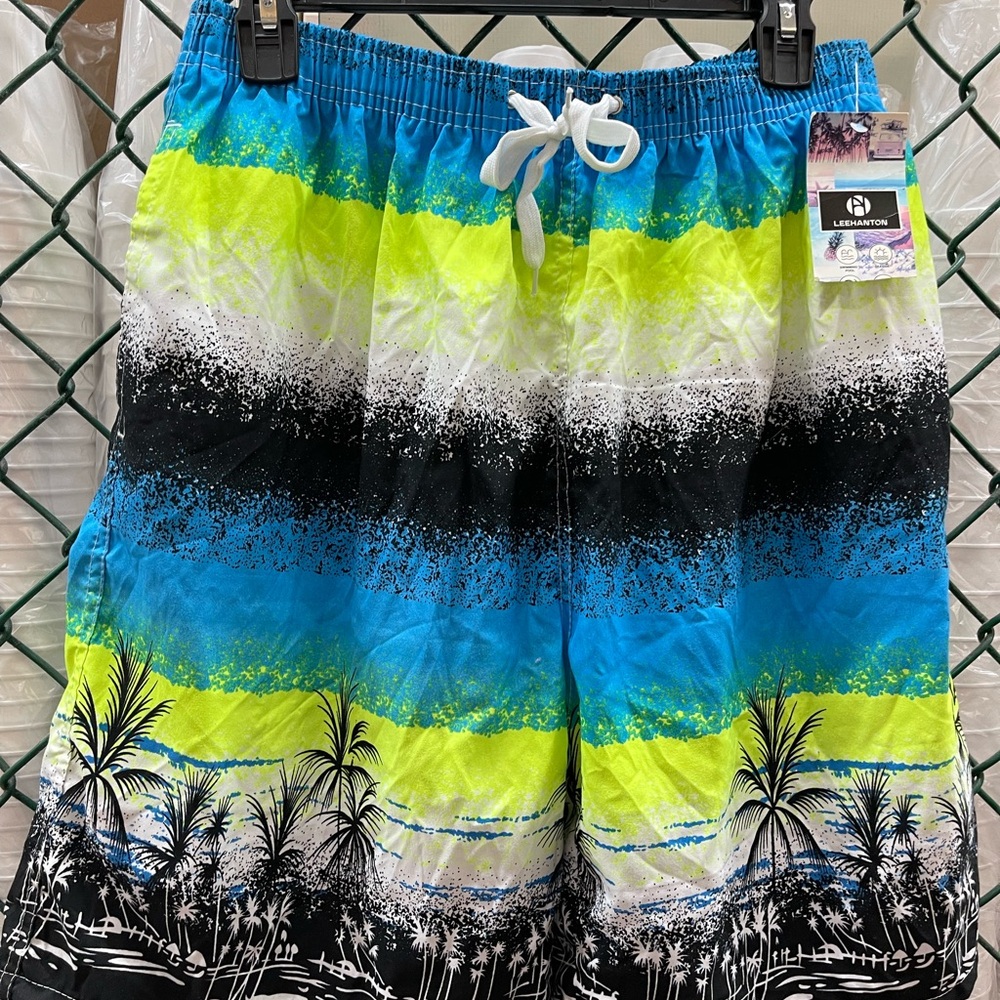Men's Blue and Green Tropical Swim Trunks swimming Shorts Size Small or Large